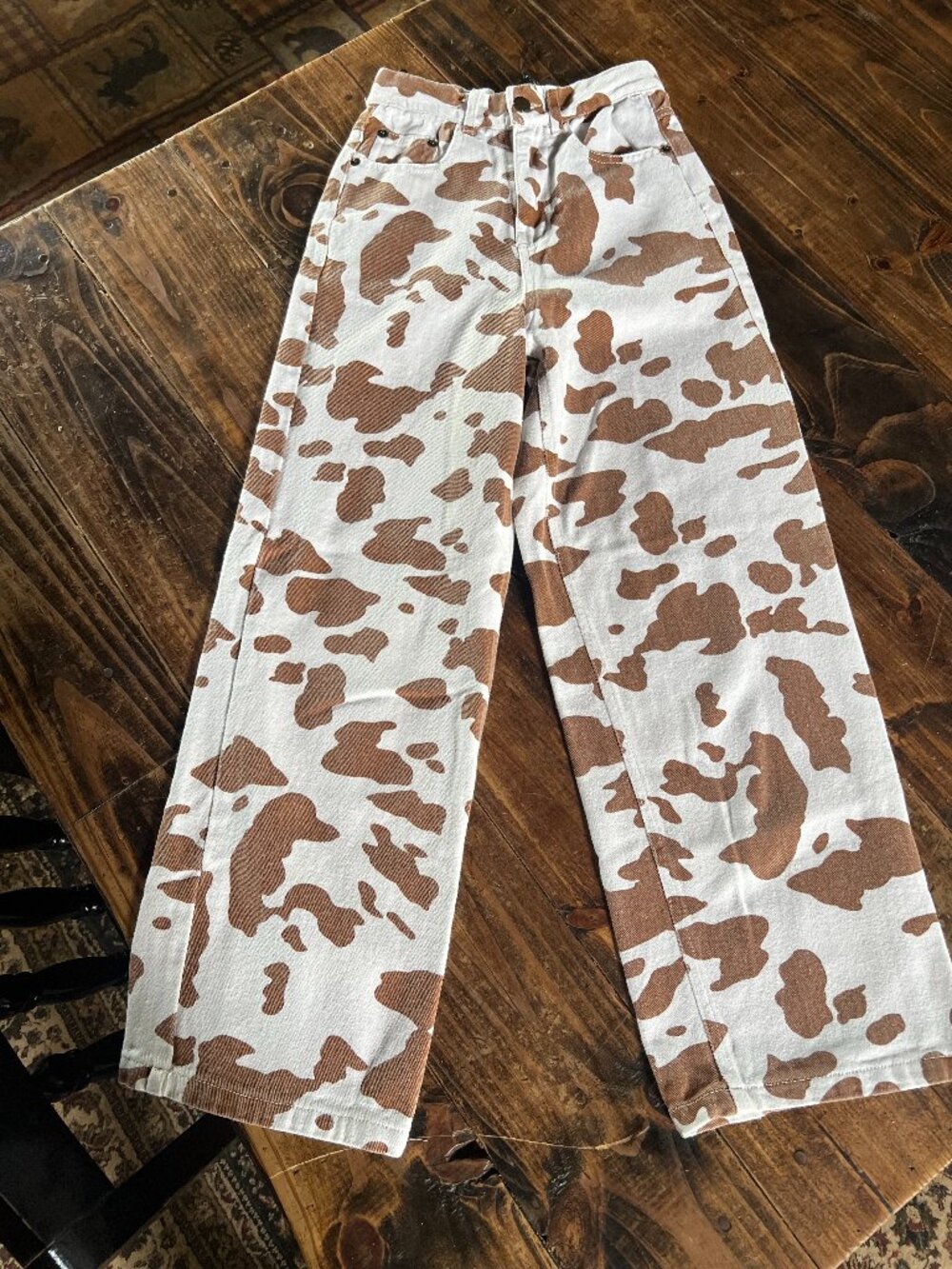 SHEKOU Brown and Cream Cow Print Jeans